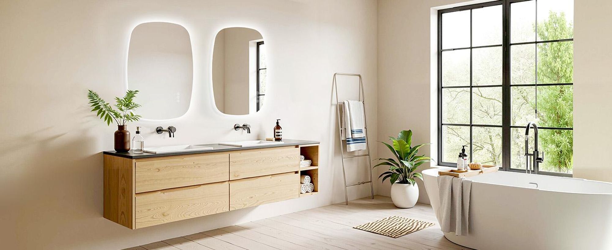 S'AFIELINA 95×60 cm Wandspiegel LED – Badspiegel mit Beleuchtung, HD-Glas , dimmbar, 3-farbige LED, Anti-Beschlag, horizontal & vertikal aufhängbar