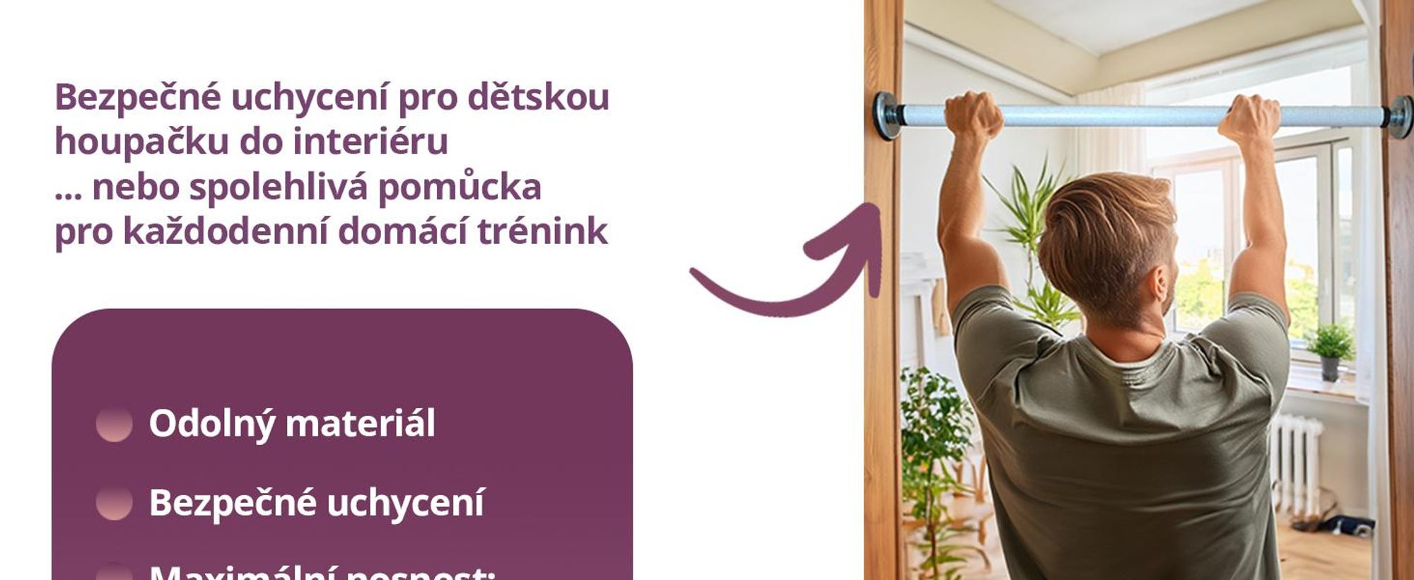 Create for you® - Hrazda na Přitahování s Hákem pro Dětskou Houpačku - Fitness Vybavení na Doma - Montáž bez Vrtání, do Dveřního Rámu, s Háky - 70 cm