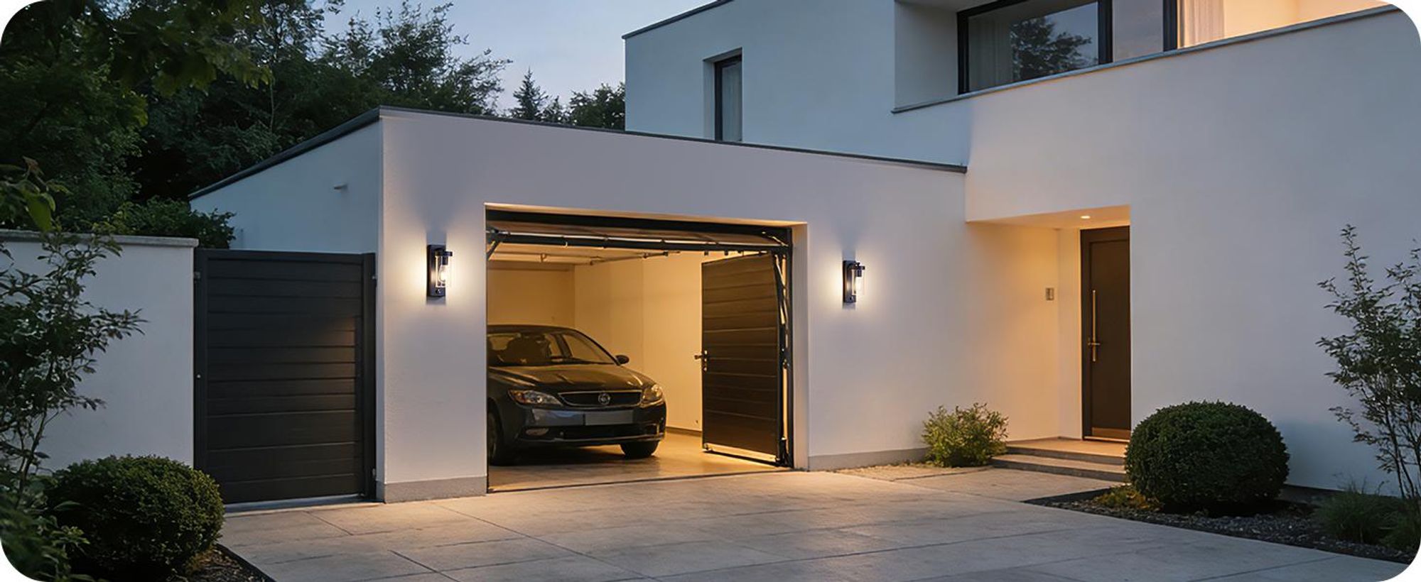 EDISHINE Außenwandleuchte mit Bewegungsmelder, Aluminium, Moderne Wandlampe E27 mit Dämmerungssensor, für Haustür, Terrasse, Garage, Schwarz