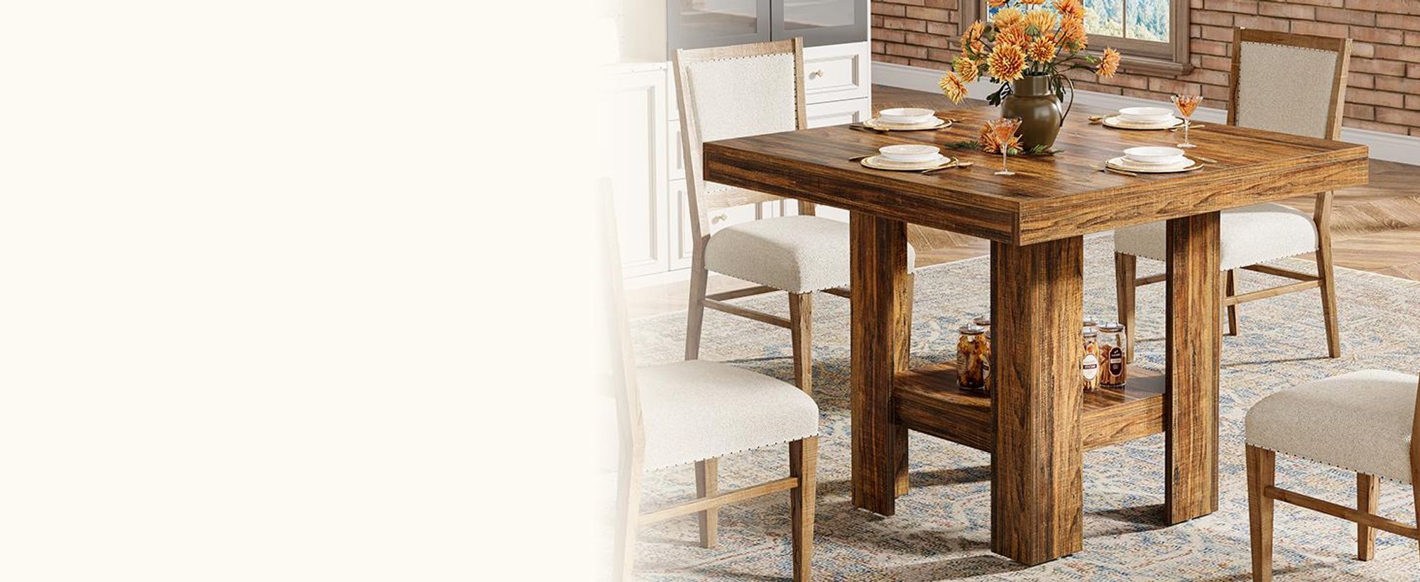 Tribesigns 80 cm quadratischer Esstisch für 4 Personen, kleiner Küchentisch mit Ablagefläche, kompakte Esszimmermöbel für Büros, Restaurants, Braun
