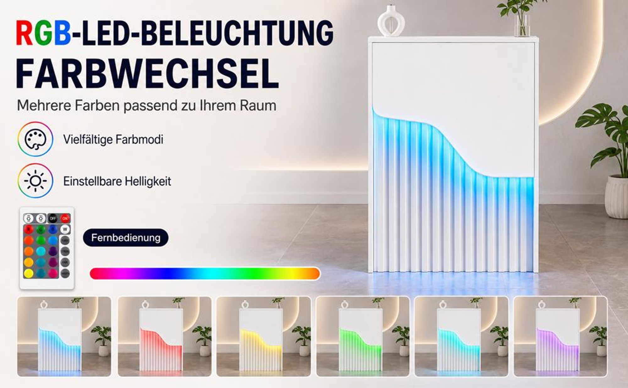 mpfangstheke mit LED-Beleuchtung, Moderner Rezeptionstresen mit abschließbarer Schublade, Kompakter Empfangstisch für Salon, Büro, 40 x 60 x 96CM