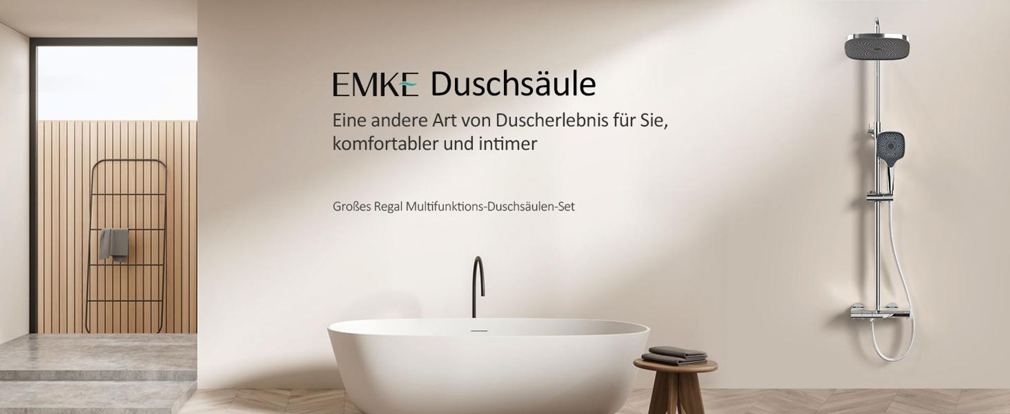 EMKE Duschsystem mit Thermostat, 36x24mm Regenduschkopf, Handbrause mit 3 Strahlstärken Regendusche, Bad- & Duscharmaturen, KTW, Chrom