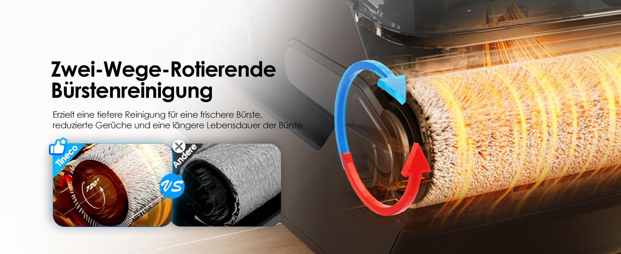 Tineco FLOOR ONE i6 Stretch Nass Trockensauger, Selbstreinigung 5 Min Flashdry, 180° Lay-Flat, 20kPa, 40 Min, Beidseitige Kantenreinigung Waschsauger