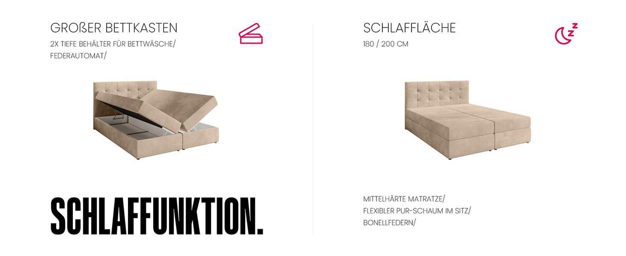 BroMARKT Boxspringbett DETROIT mit 2 Bettkasten, Bonell-Matratze, Polsterbett, Bett (Altrosa, Kronos 27, 180 x 200 cm)