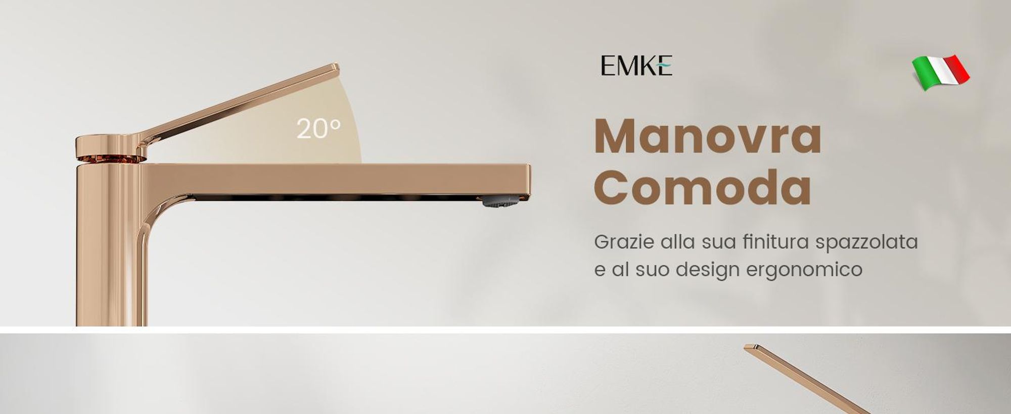 EMKE Rubinetto bagno oro rosa 335x233x46mm, ottone, cartuccia in ceramica, miscelatore bagno, miscelatore lavabo, miscelatore lavabo