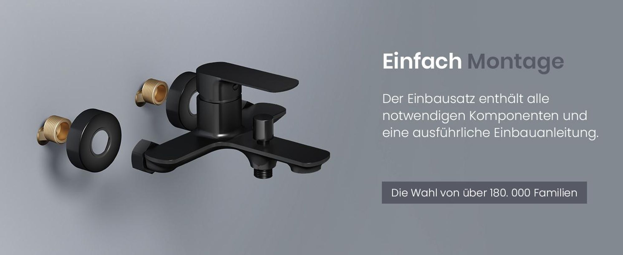 EMKE Badearmatur Wannenarmatur Einhebelmischer Badewanne Wasserhahn aus Messing, Wandmontage Wannenmischer Schwarz Matt