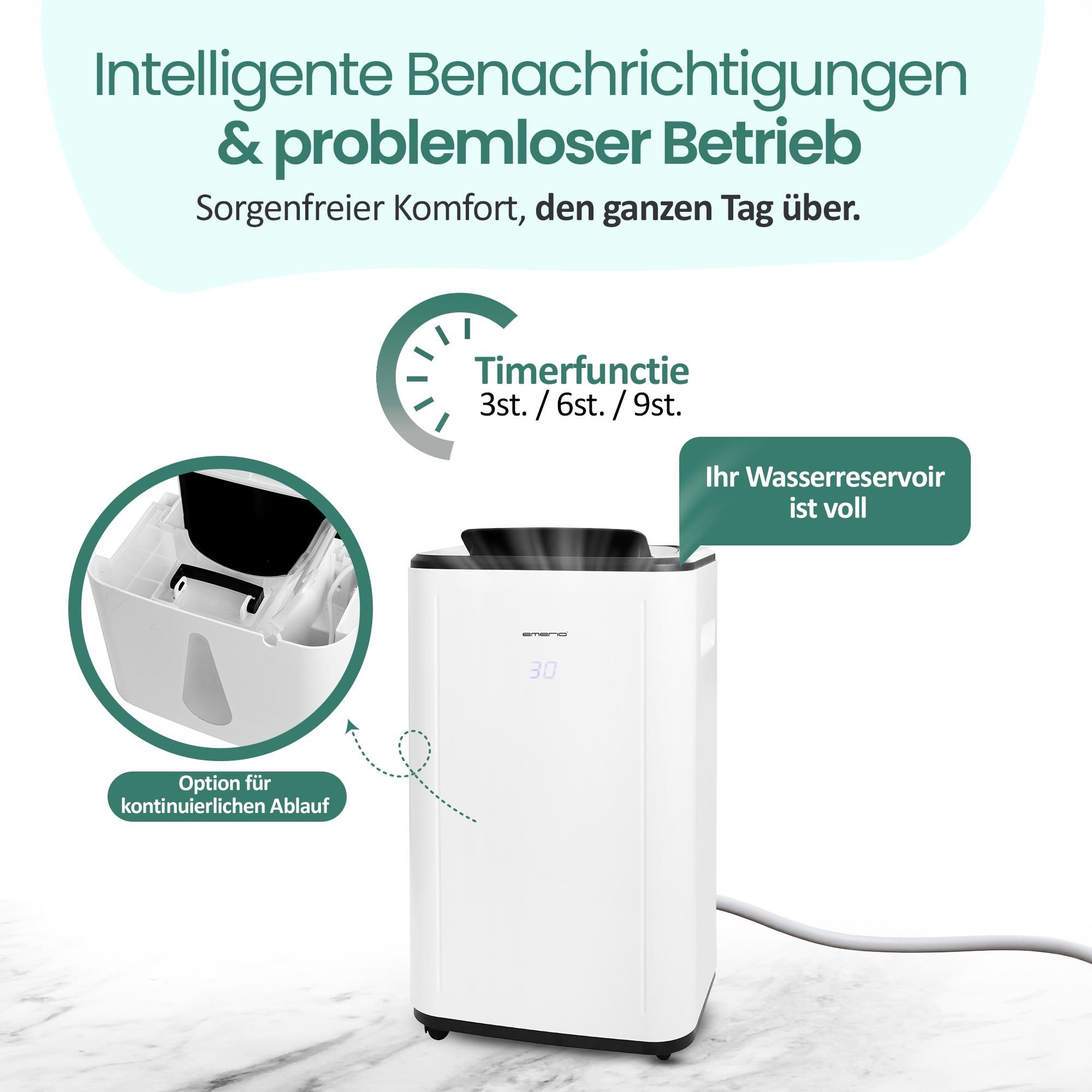 Emerio Luftentfeuchter – 30L/Tag – 60 m² – 6L-Wassertank – Automatische Abschaltung – Wasser-voll-Alarm – Wäschetrocknungsfunktion – 54 dB – DH-129238