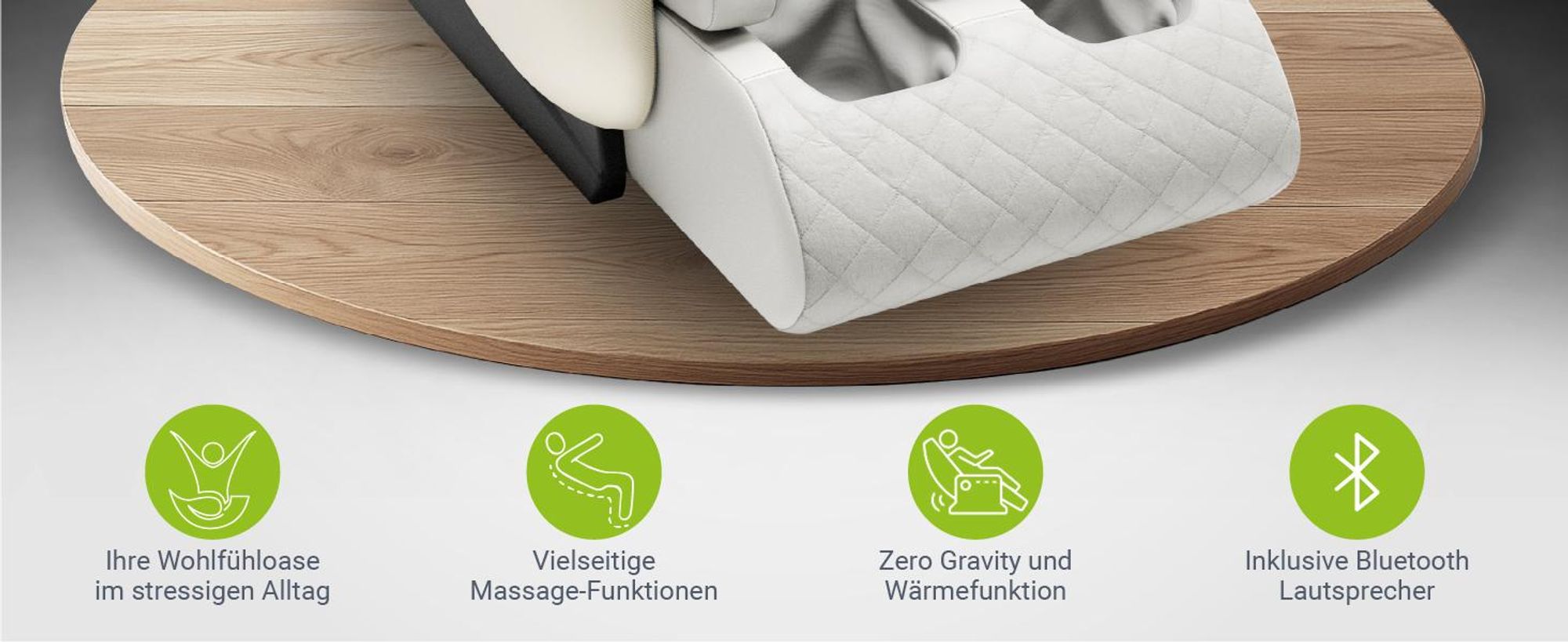Juskys Massagesessel Naxos, elektronisch, Bluetooth & Heizung – Weiß / Hellgrau