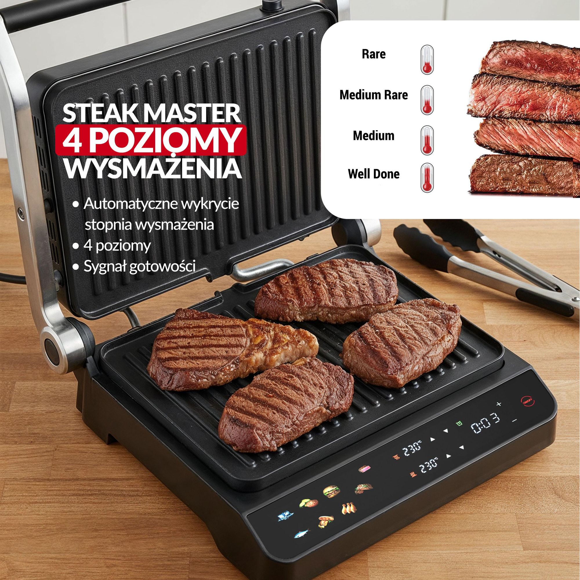Grill elektryczny LEHMANN STELIO, opiekacz do Panini, tostów, steków 2000W + programator czasu i temperatury 90 - 230℃, rozkładany, Lehmann LHOEG-2029