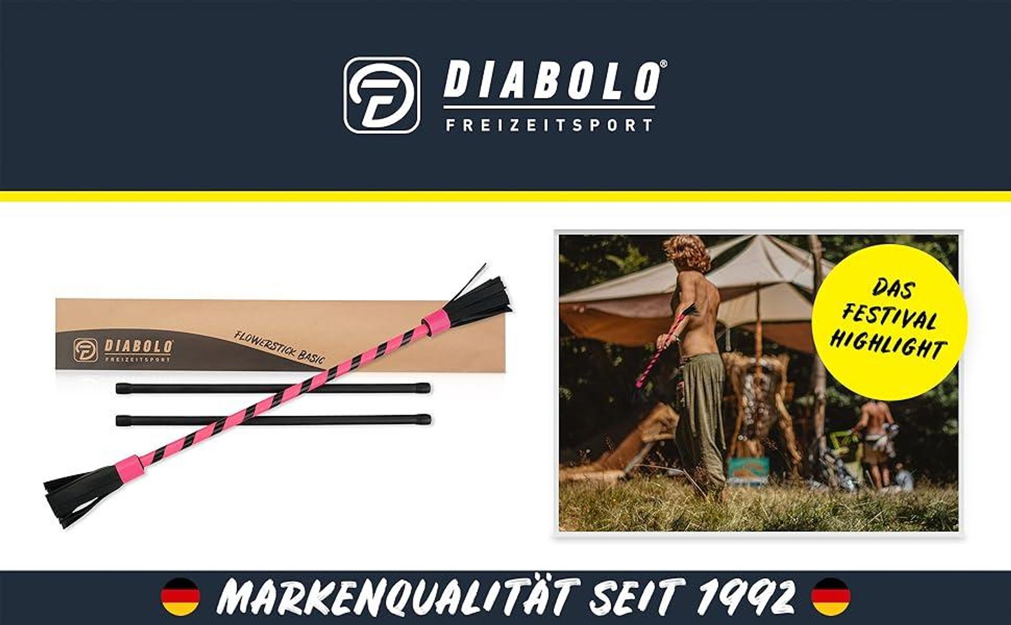Diabolo Leisure Sport Flowerstick – Flowerstick Basic UV pink mit Fiberglas Handstöcken | Robuster Flowerstick für Anfänger und Fortgeschrittene