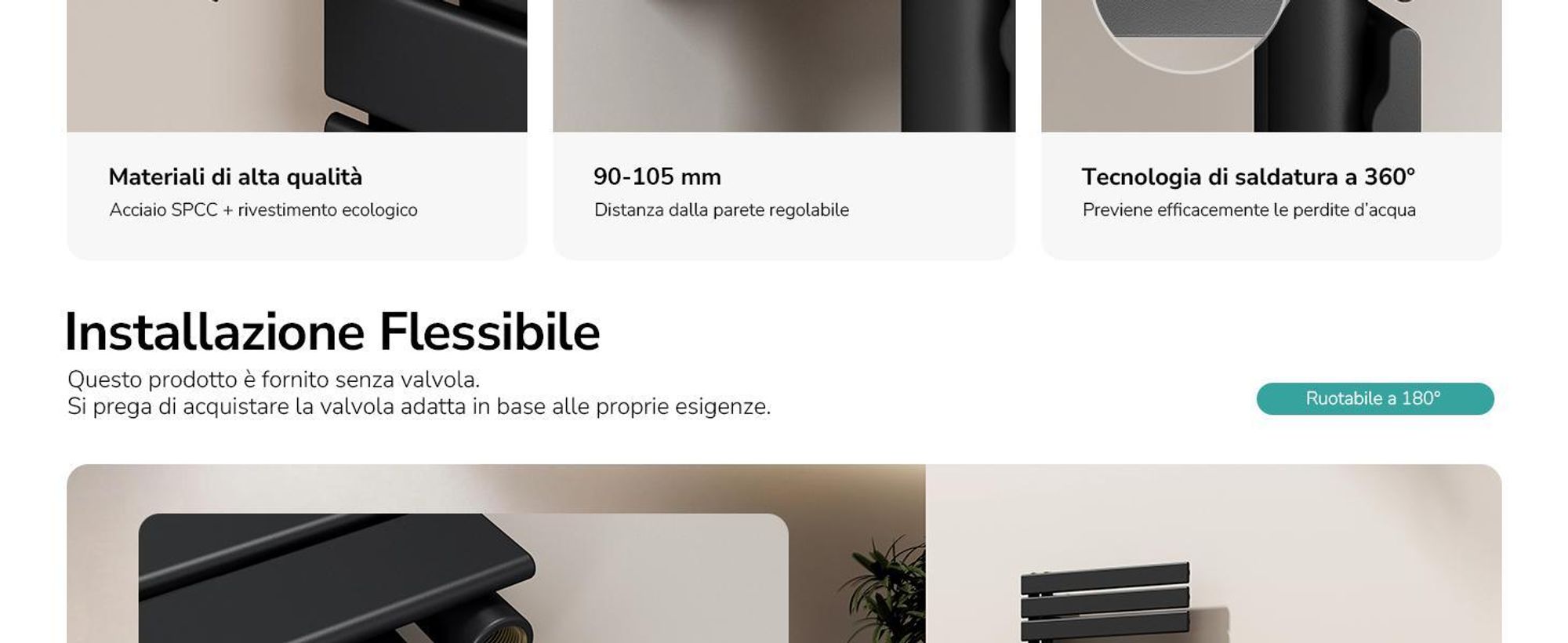 EMKE Radiatore da bagno piatto 132x60 cm Nero Scaldasalviette Asciugasalviette Pannello Attacco laterale 798W senza elemento riscaldante