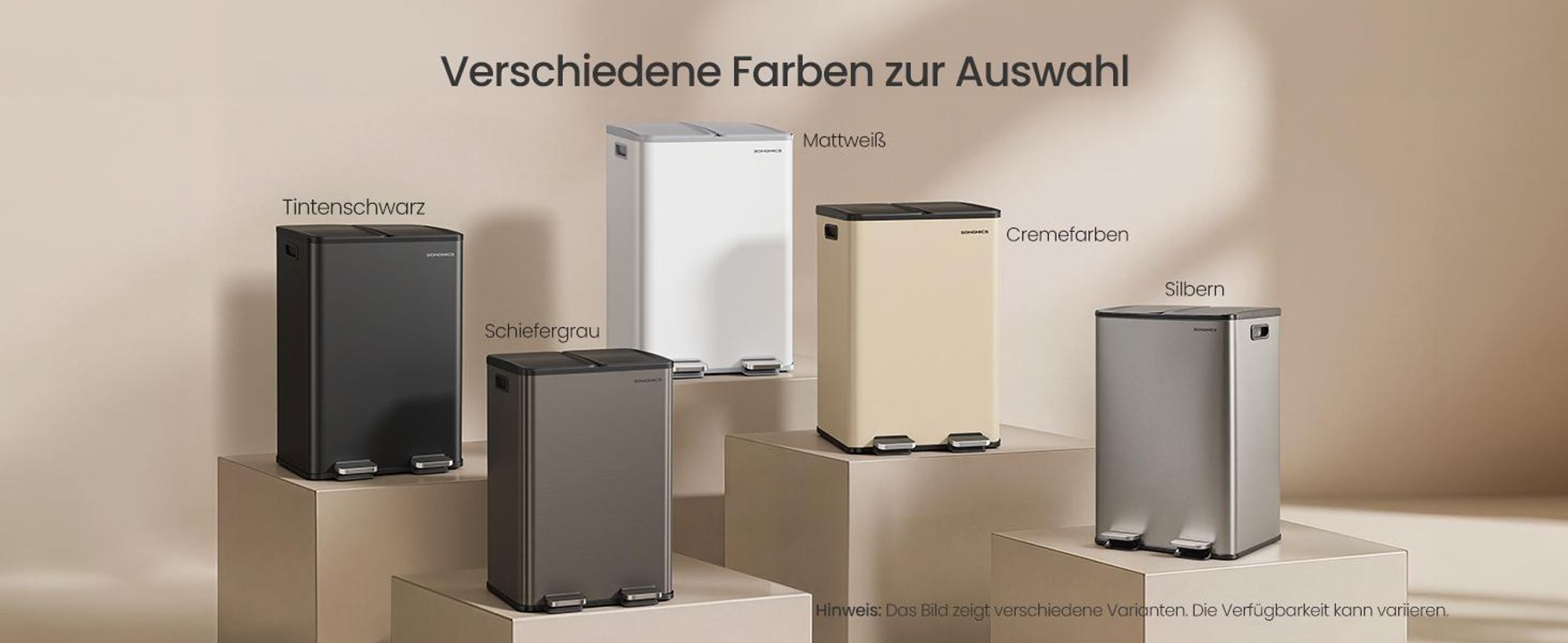 SONGMICS Mülleimer Küche, 2 x 30 Liter, 2 Fächer, Abfalleimer, Tretmülleimer, Softclose-Deckel, Edelstahl, silbern