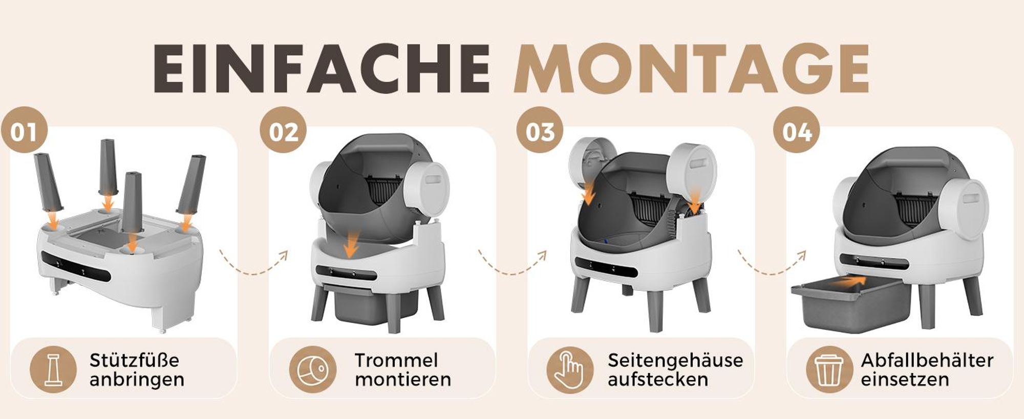 GTPLAYER Selbstreinigende Katzentoilette, 10L Großer Abfallbehälter, APP Steuerung mit Display und Antiklemmfunktion, Geeignet für alle Katzenstreu