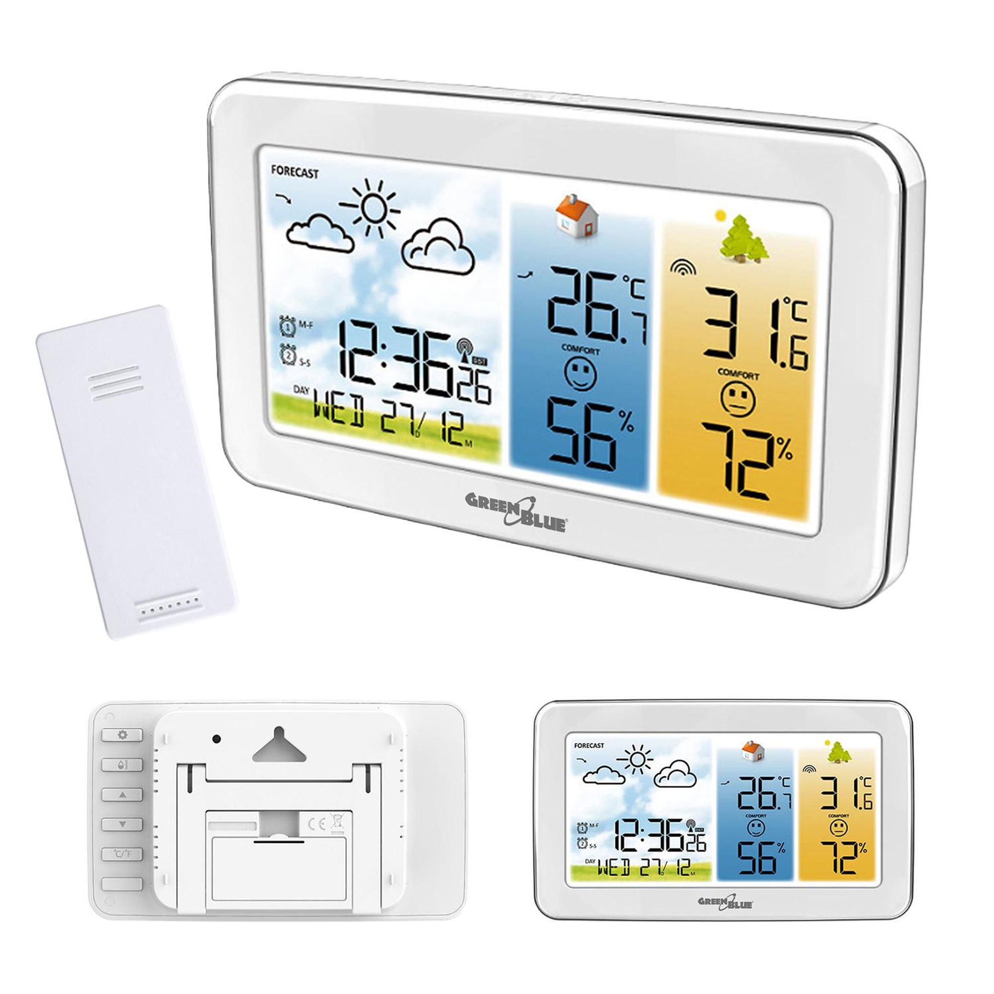 GreenBlue GB442 W Wetterstation, Temperatur & Luftfeuchte innen/außen, 60 m