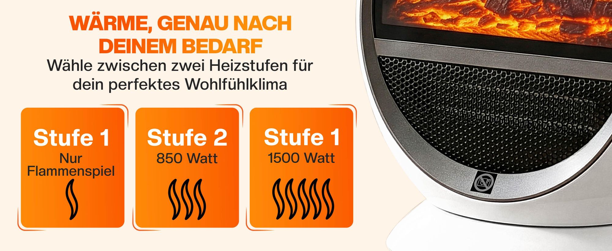 MONZANA® Heizlüfter Kamin Optik Elektrokamin 1500W LED Flammeneffekt 2 Heizstufen weiß Überhitzungsschutz Elektro Heizgerät Heizstrahler Elektroheizung