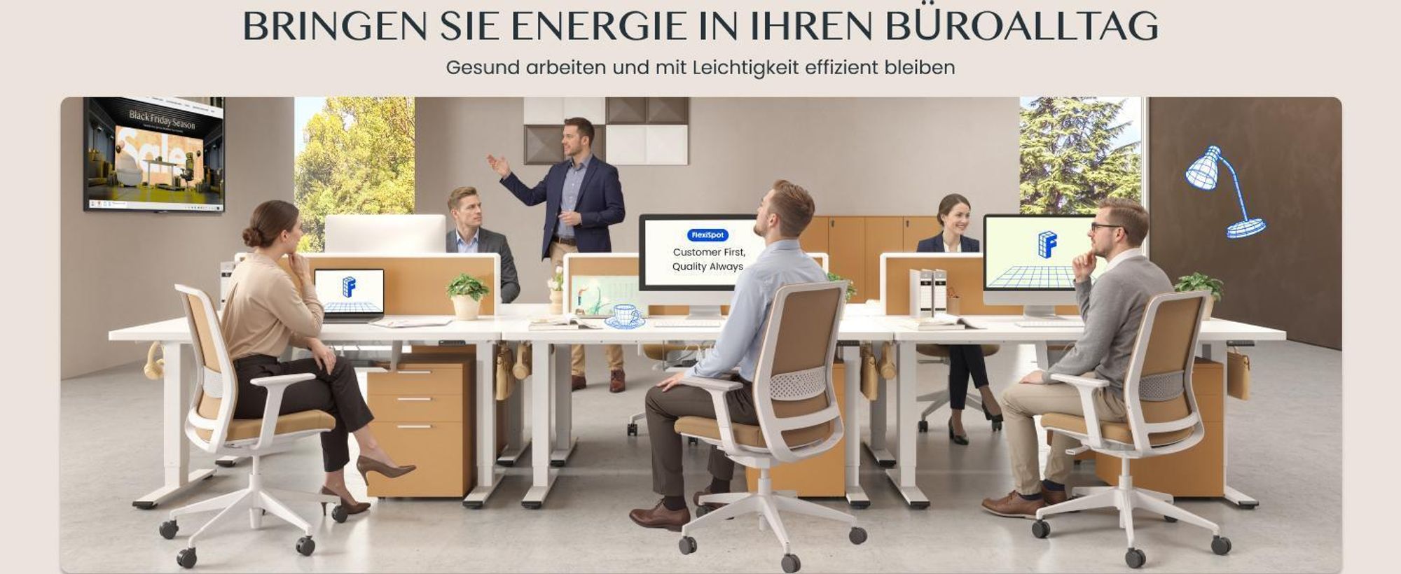 FlexiSpot E1 Pro Höhenverstellbarer Schreibtisch Elektrisch, Dualmotor 120 kg Tragkraft 4 Memory-Steuerung, Anti-Kollisionsschutz (Mousseweiß)