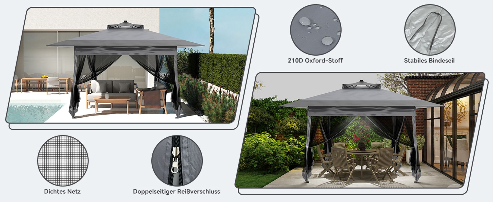 Puluomis Faltpavillon mit Sonnenkollektor Gartenpavillon Pop Up 3.6 x 3.6m Pavillon Faltbar Wasserdicht Gartenzelt, UV-Schutz 50+ grau