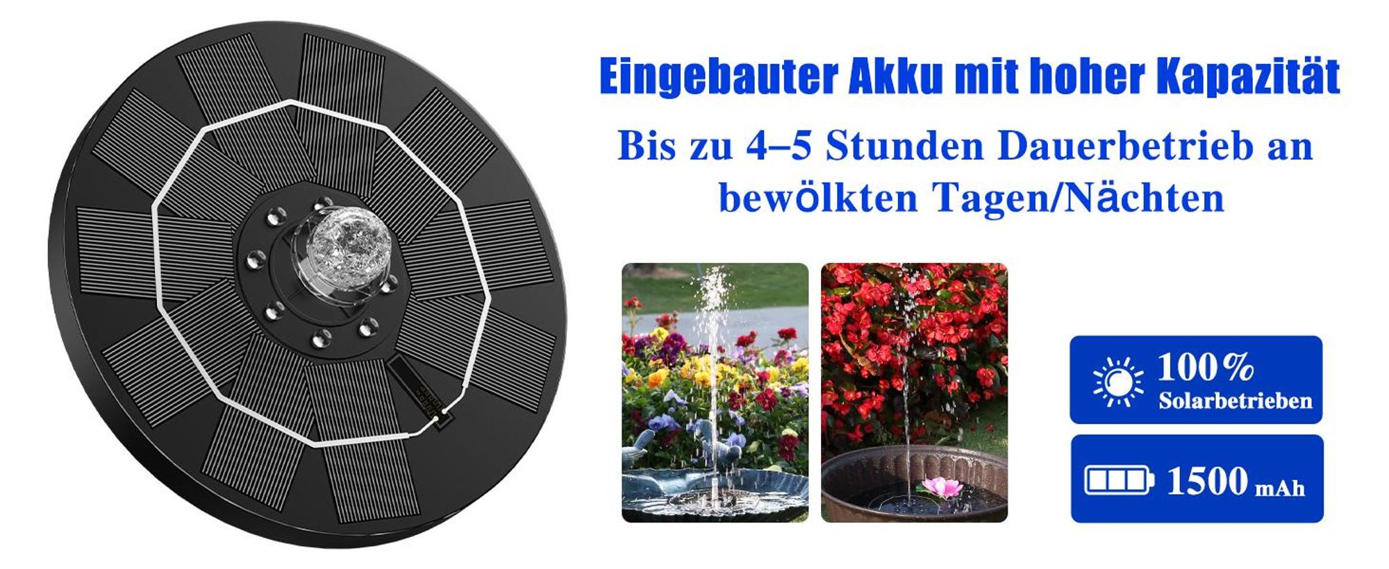 LED Solar Springbrunnen, 5.5W Solar Teichpumpe mit Solar Panel, Solar Teichpumpe Wasserpumpe Solar Schwimmender Fontäne Pumpe für Garten, Vogel-Bad