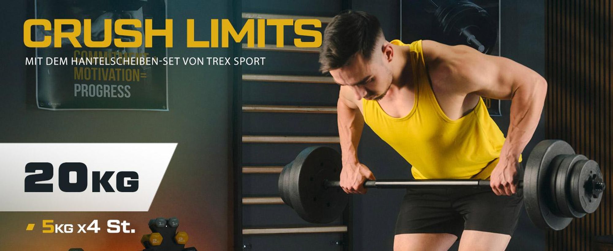 TREX SPORT Hantelscheiben Set 20kg (4x5kg) TX-020BS | Kunststoff Gewichtsscheiben Ø27mm | Fitness Scheiben, Gewichte für Hantel, Hantelgewichte