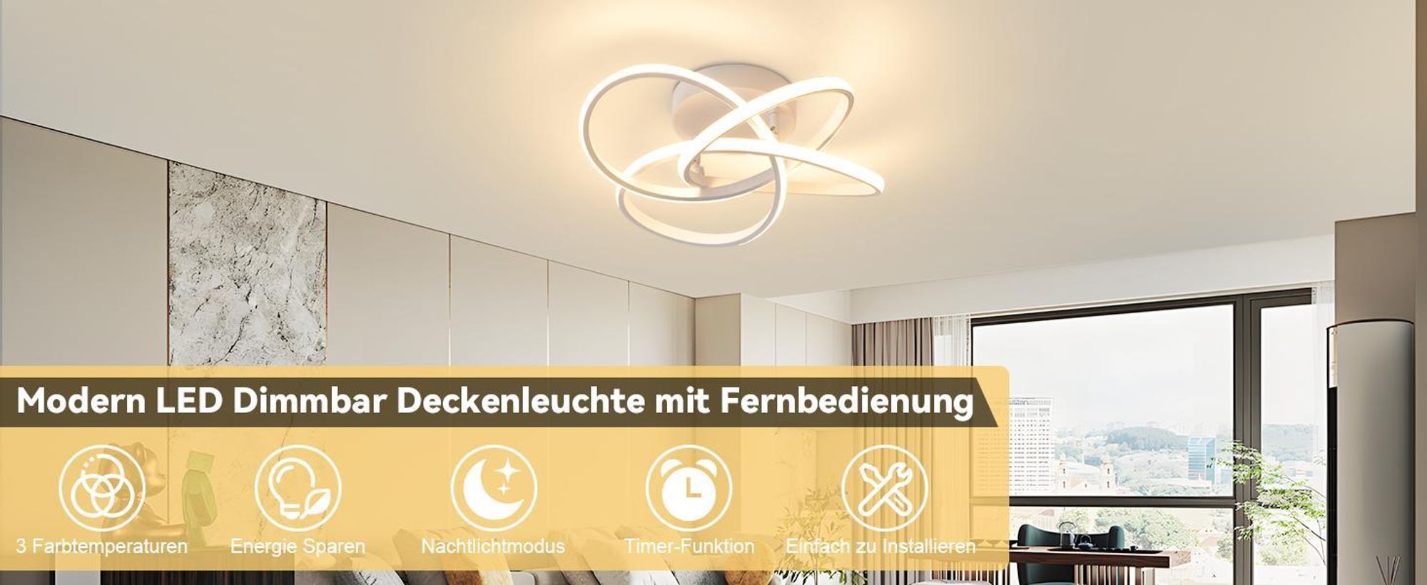 ZMH Deckenleuchte LED Deckenlampe Schlafzimmer 46W Schlafzimmerlampe Dimmbar mit Fernbedienung Modern Vierblättrige Blume Design Flurlampe Weiß Wohnzimmer Deckenlampen für Büro Kinderzimmer Flur