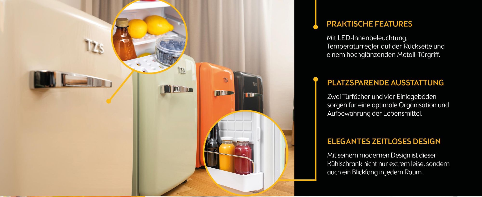 TZS First Austria - Retro Mini Kühlschrank 40L lautlos - Minibar im Vintage-Design mit Innenbeleuchtung & 2 Türfächern - Mint