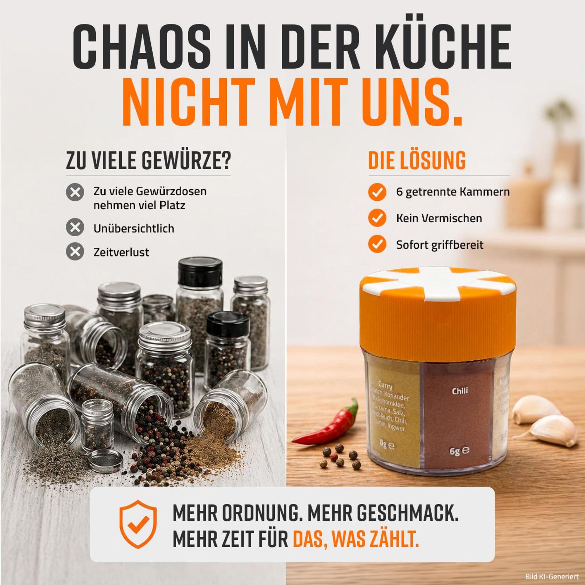 6 Gewürze in einem Streuer, Gewürzstreuer XXL 6 in 1