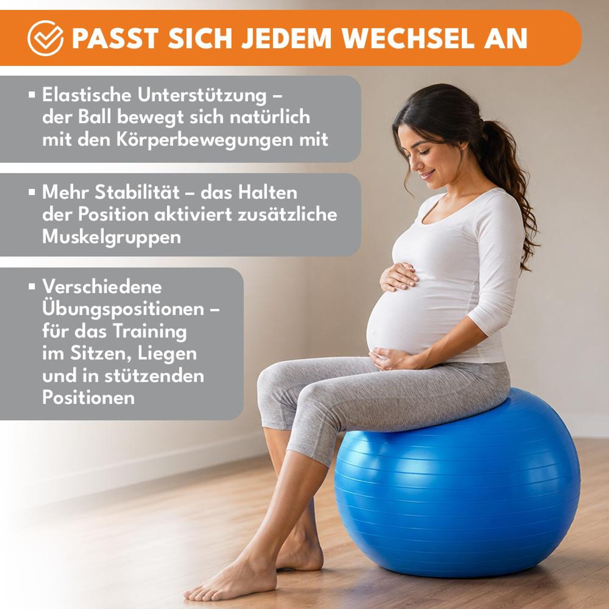KRUMAD Gymnastikball 65 cm, Fitnessball Pilates Ball Sitzball, Anti-Burst Trainingsball mit Anti-Rutsch Oberfläche, Yoga und Gymnastik