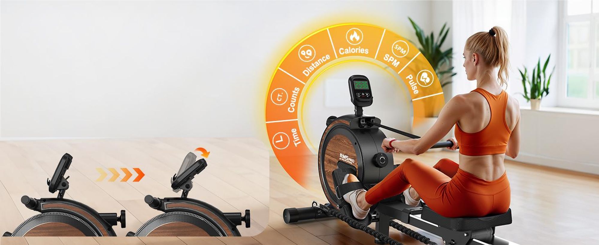 VOWVIT Heim-Rudergerät magnetischer Widerstand, Bluetooth, Tablet-Halterung, bis 160 kg
