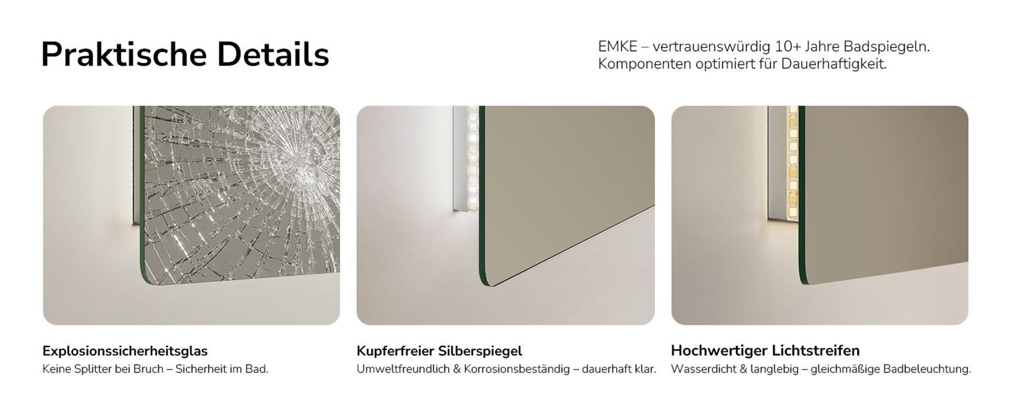 EMKE LED Badspiegel 100x60cm mit Beleuchtung 3 Lichtfarbe kaltweiß Neutral Warmweiß Lichtspiegel Badezimmerspiegel mit Touchschalter