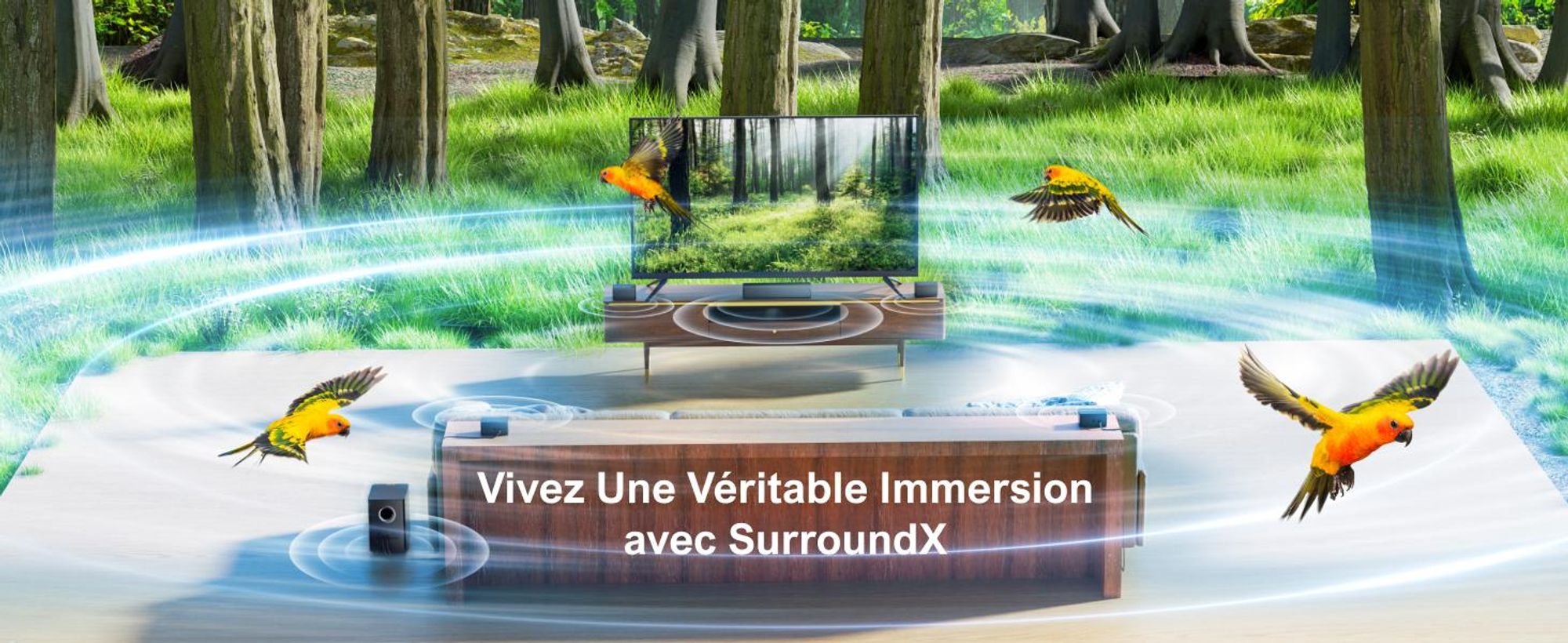 ULTIMEA 7.1 Virtual Surround Sound System pour TV, puissance de crête 410W, barre de son avec caisson de basses réglable et boîte surround, contrôle APP