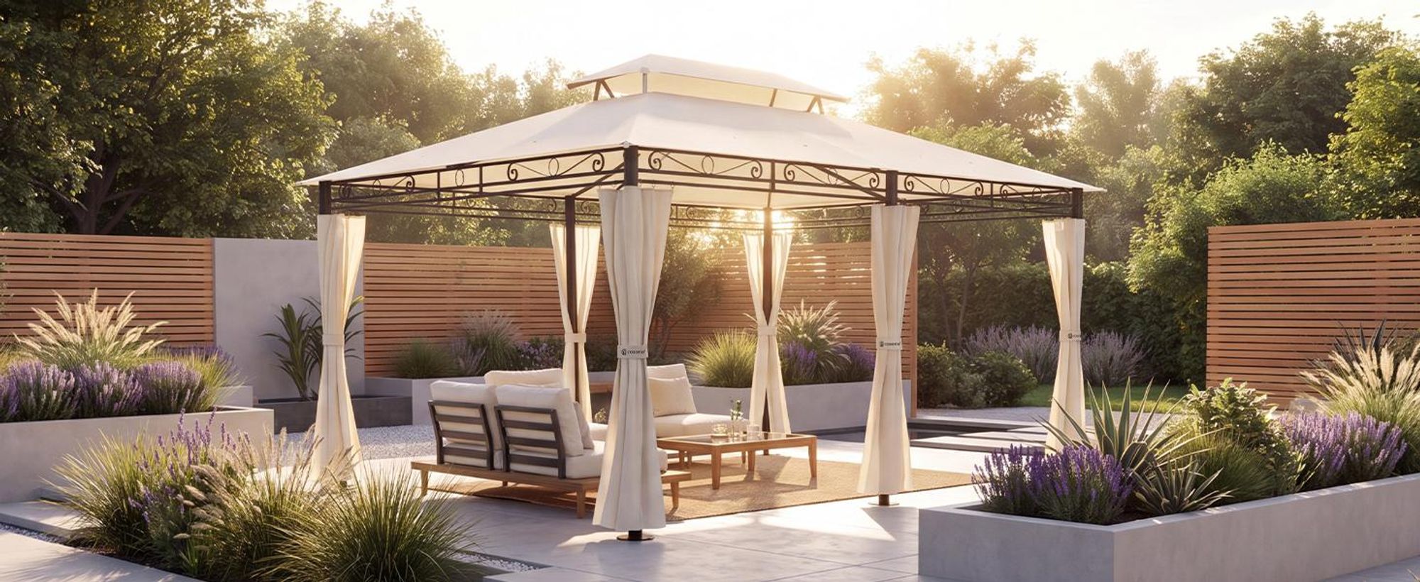 CASARIA Pavillon Topas 3x4 m mit Seitenteilen, Creme
