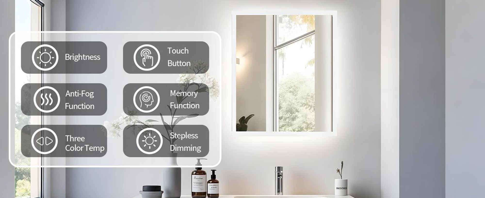 WISFOR Badspiegel mit Beleuchtung beschlagfrei 60×50cm, LED Badspiegel Lichtspiegel Wandspiegel mit Touch-schalter Dimmbar
