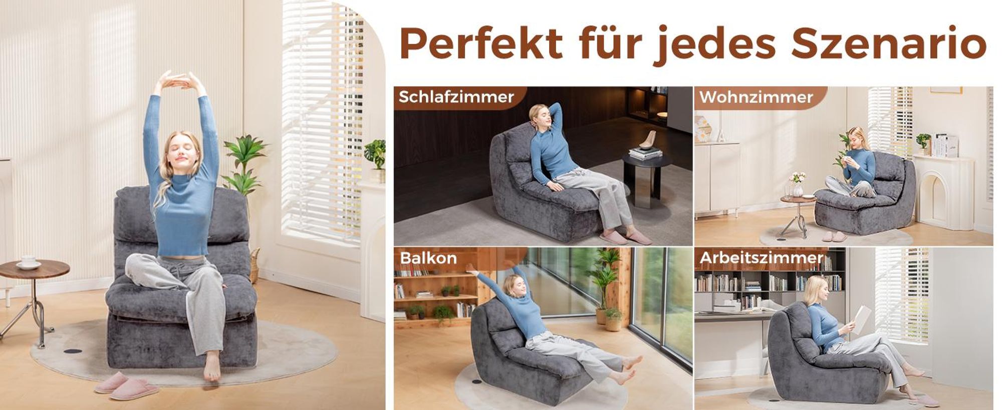 COMHOMA Sofa Relaxsessel TV-Sessel Fernsehsessel Ruhesessel mit tiefer Sitzfläche Einzelsofa Schaumstoffliege, Keine Montage, Grau
