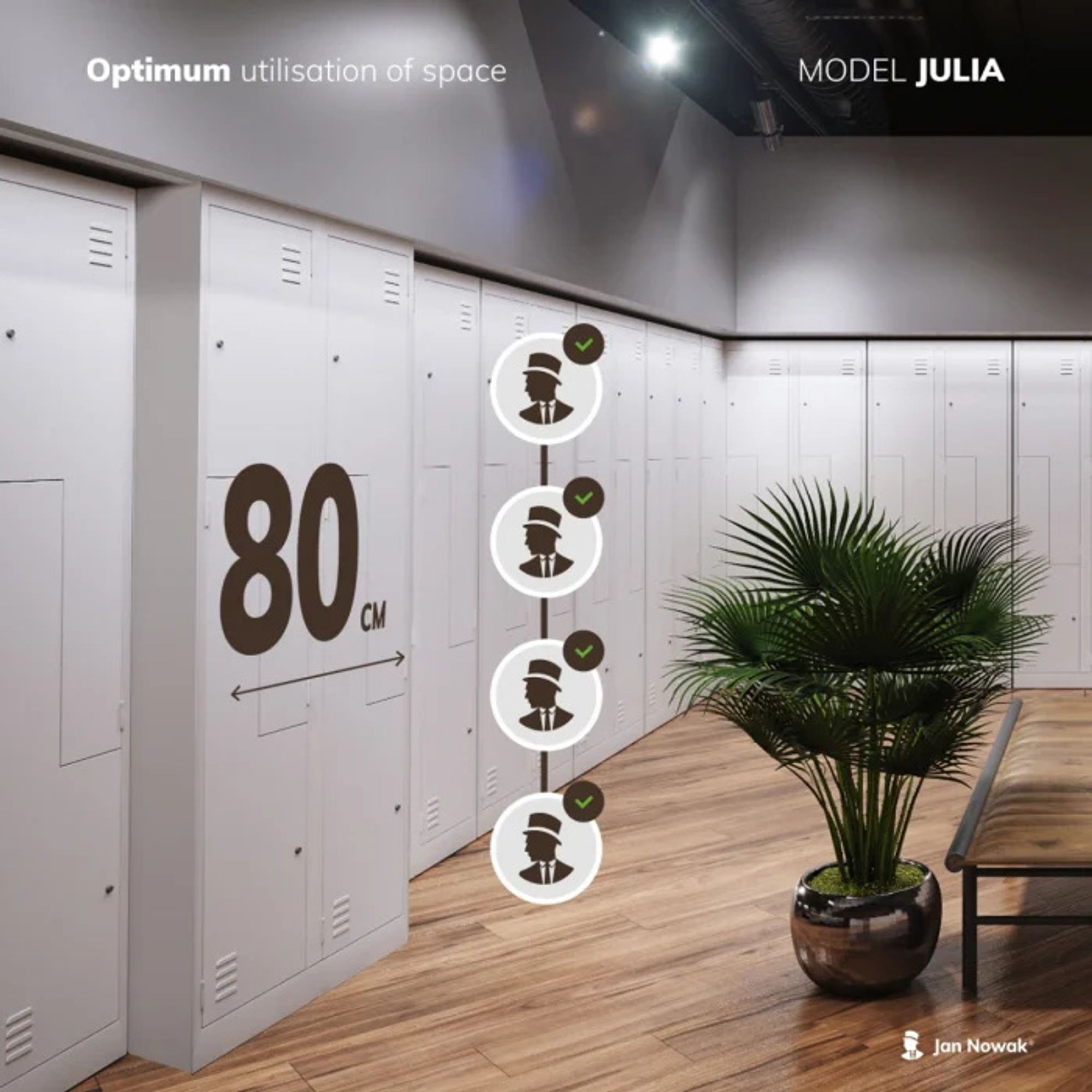 Jan Nowak Umkleideschrank Z02 Spind mit 4 Abteilen Kleiderspind Metallschrank Flügeltür Lüftungsschlitzen Pulverbeschichtung 185 cm x 80 cm x 45 cm Farbe: Grau