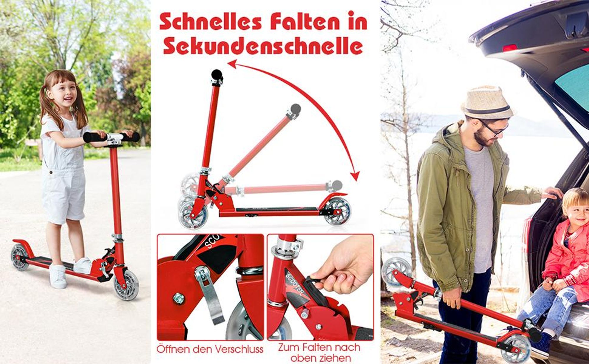 COSTWAY Kinder Roller mit LED Rädern, Cityroller höhenverstellbar, Kinder Scooter für Kinder ab 4+, Kinder Kickscooter, Tretroller für Junge & Mädchen
