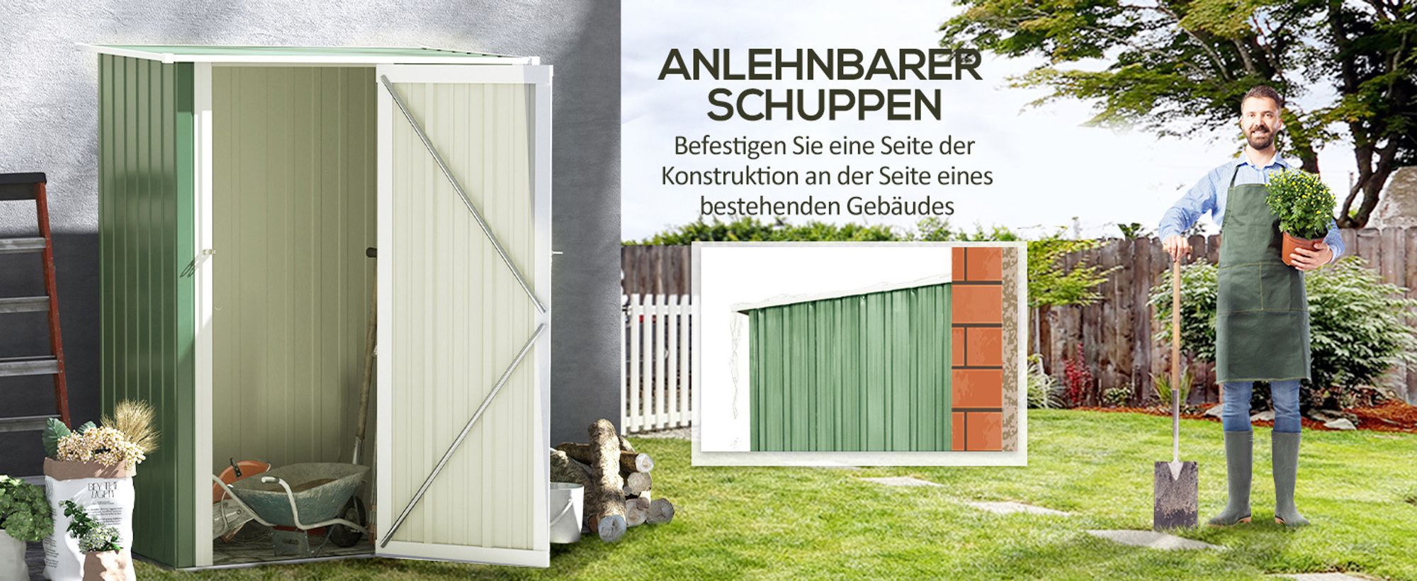 Outsunny Gartenhaus Metallgerätehaus mit Tür für den Außenbereich Grün