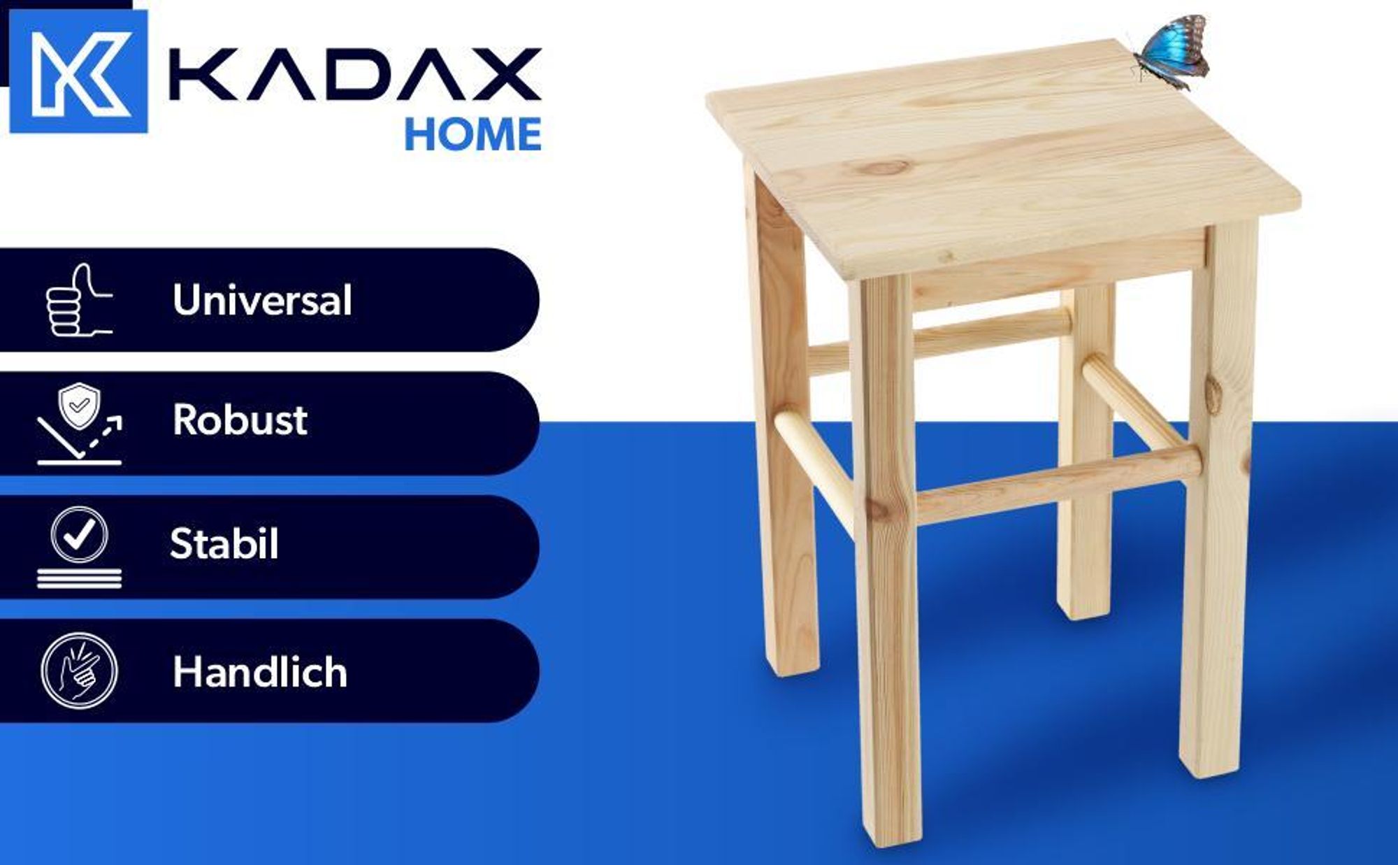 KADAX Holzhocker "Falun", aus natürlichen unlackierten Kiefernholz, Sitzhocker, Tritthocker, Quadratisch