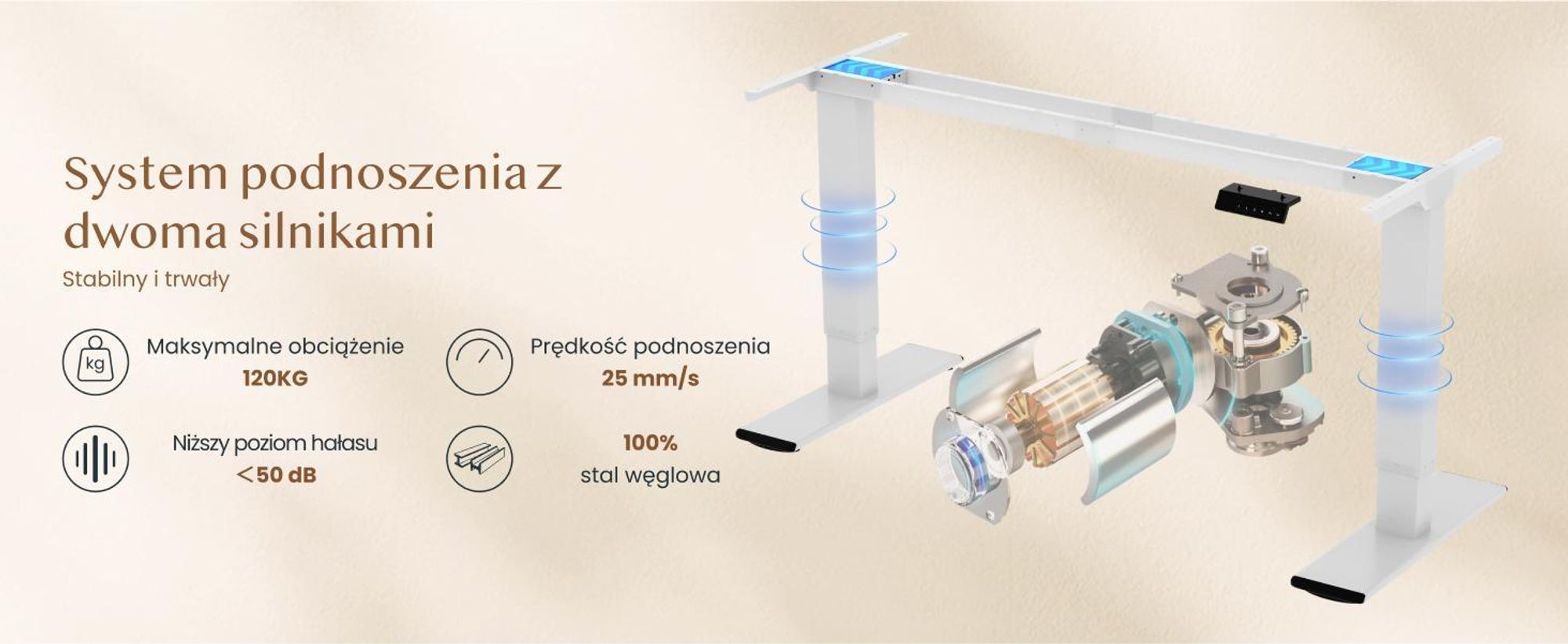 FLEXISPOT QB2 – biurko z regulacją wysokości, elektryczne, 200 x 80 cm, z listwą zasilającą, 2 MOCNE SILNIKI, nośność 120 kg, 4 pozycje zapamiętane (białe)