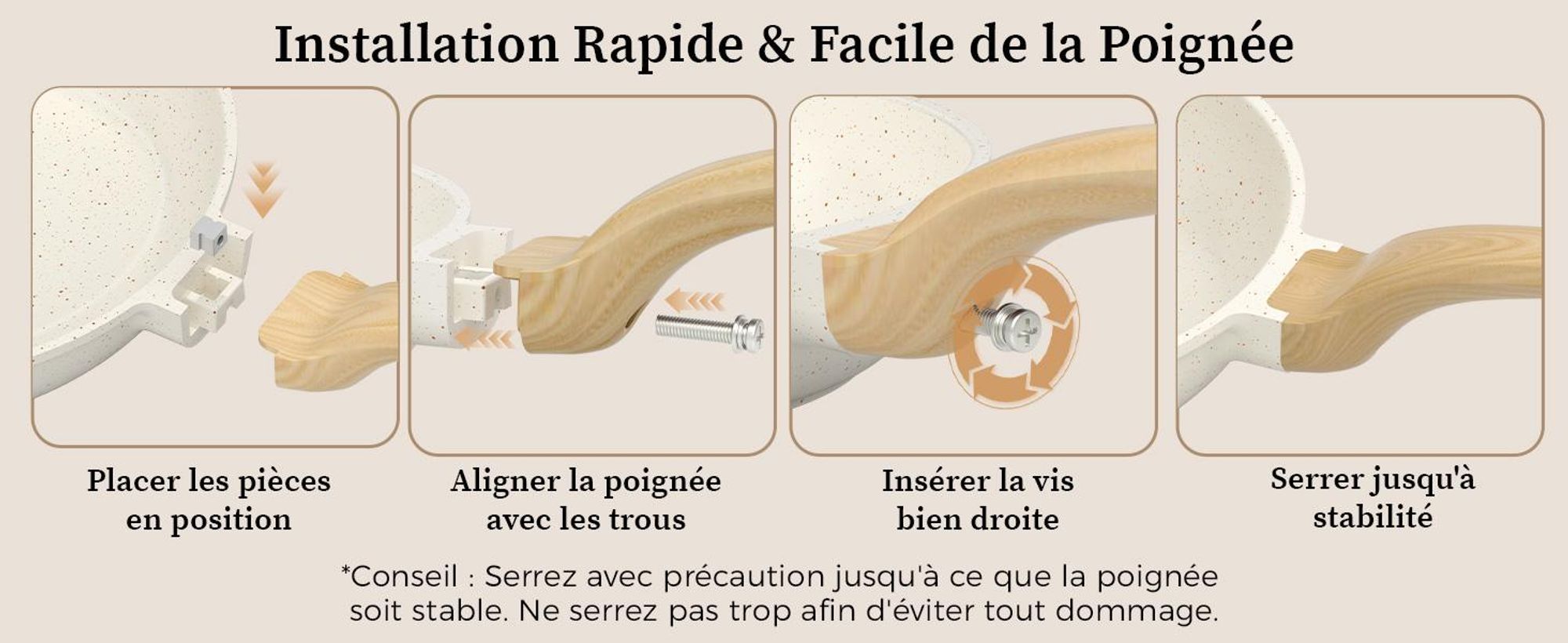 Poêle YASHE 24 cm blanche, 1,25 L, antiadhésive et induction