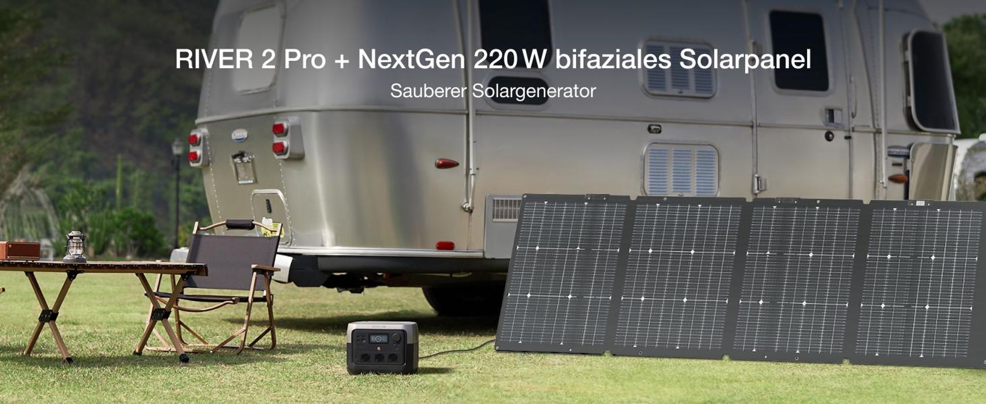 ECOFLOW RIVER 2 Pro Powerstation, 768 Wh LiFePO4 Batterie Solar generator mit 220 W Solar panel, 3x 300 W AC-Steckdosen (Spitze 1600 W), für Camping