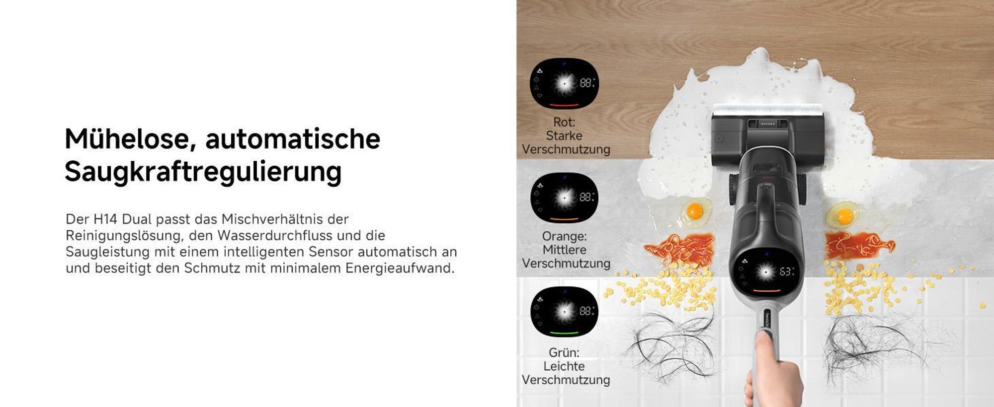 Dreame H14 Dual Nass- und Trockensauger, 5-in-1,180° Liegeposition, 18000 Pa Saugleistung,60 °C heißes Wasser,Reinigung mit zwei Kanten,App-Steuerung