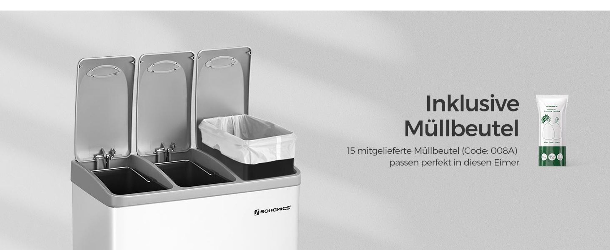 SONGMICS Mülleimer Mülltrennsystem, aus Metall, 24 L, Küche