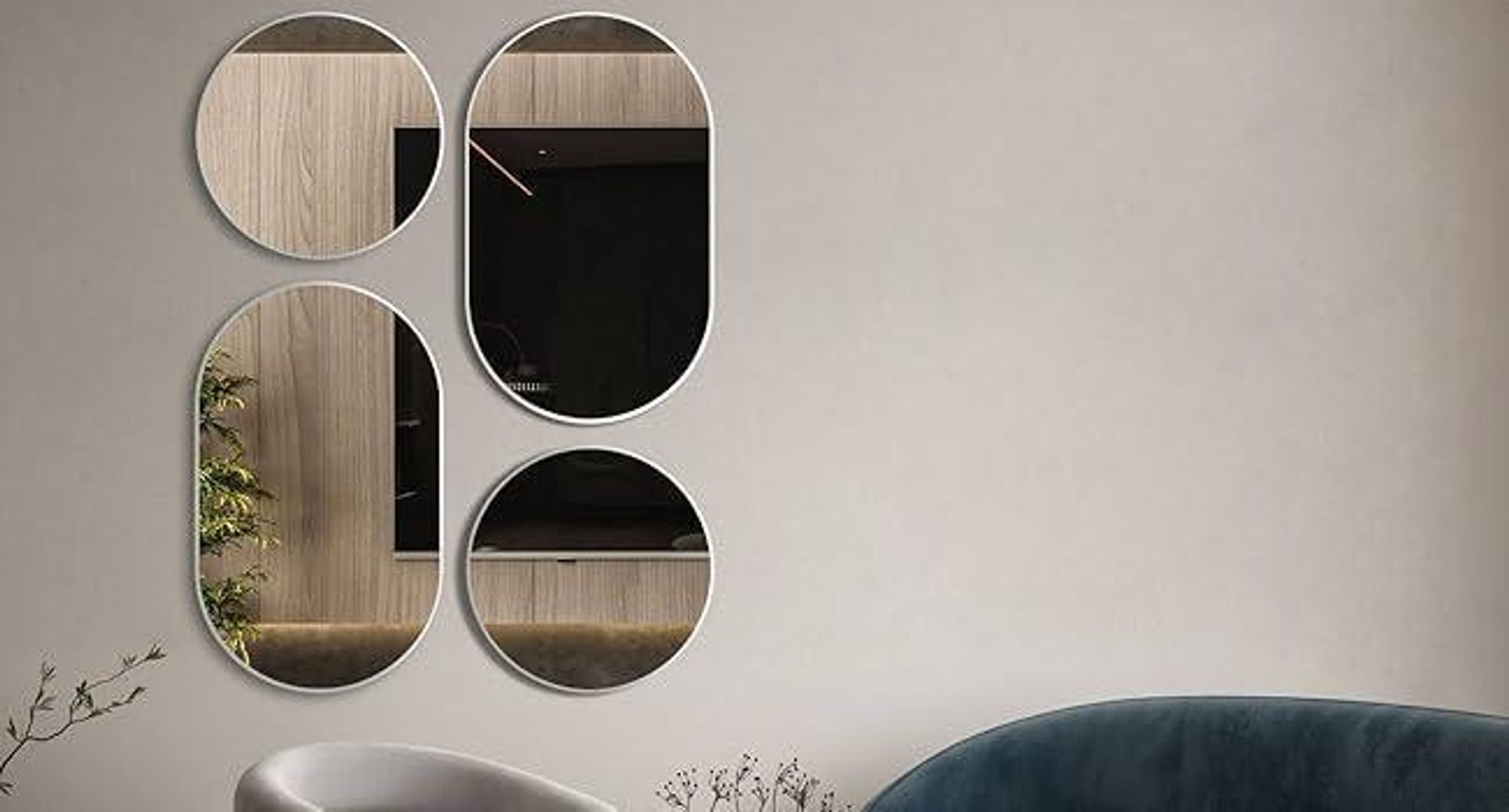 HOKO Miroir déco Design Moderne Miroir mural ovale 60 x 100 cm avec cadre. Montage HAUT et PERPENDANT.  Miroir de courtoisie, miroir de maquillage, pour salle de bain, couloir