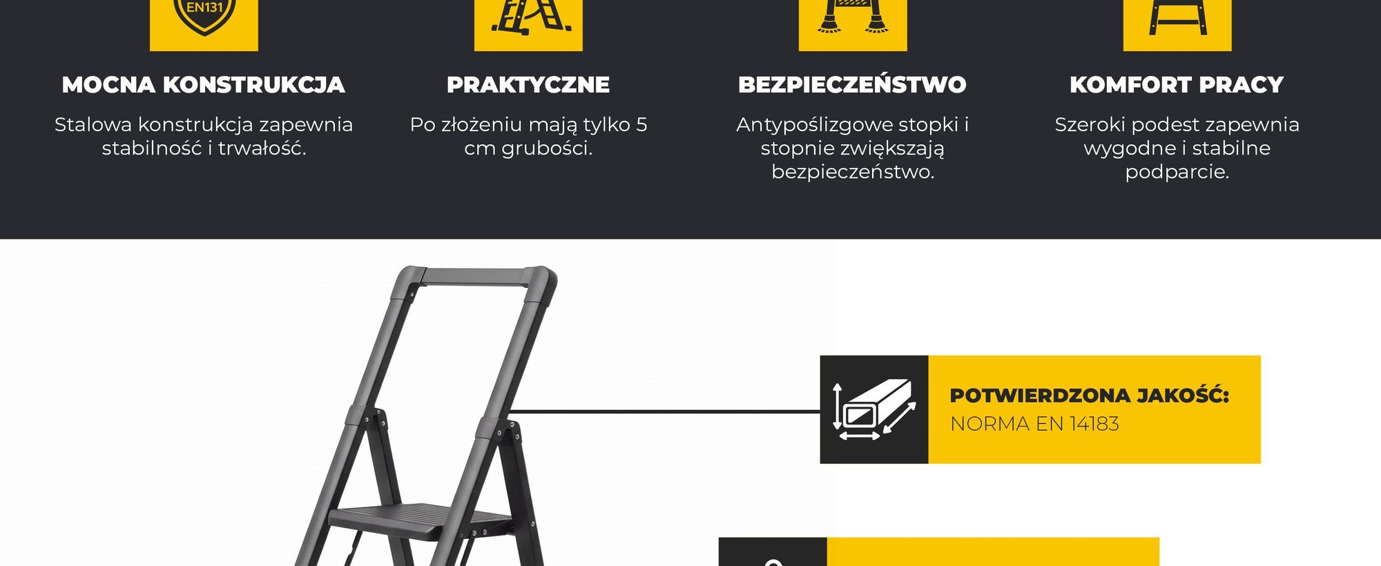 Drabest | Drabina domowa - Slim - stalowa - Schodki warsztatowe - Kolor: czarny - 4 stopnie - Składane - Maksymalne obciążenie: 150 kg