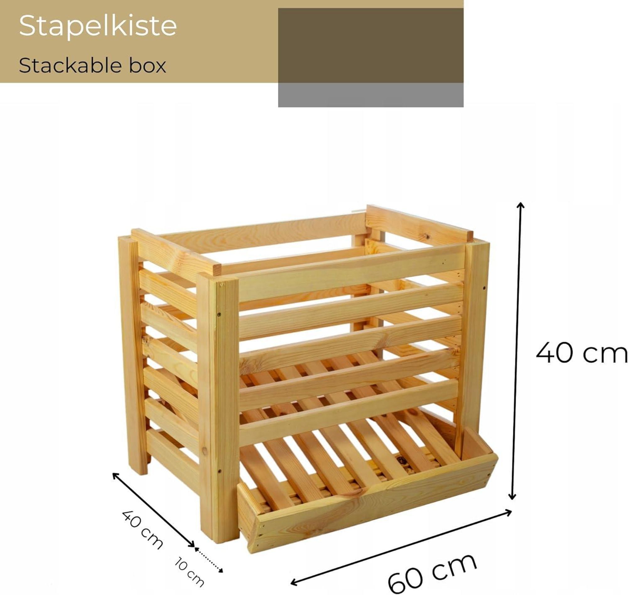 STOLMAK Kartoffelkiste Holz 80x50x50 cm – Große Aufbewahrungsbox für Kartoffeln, Zwiebeln, Obst & Gemüse – Stapelbare Holzkiste – Kartoffelbox Holz