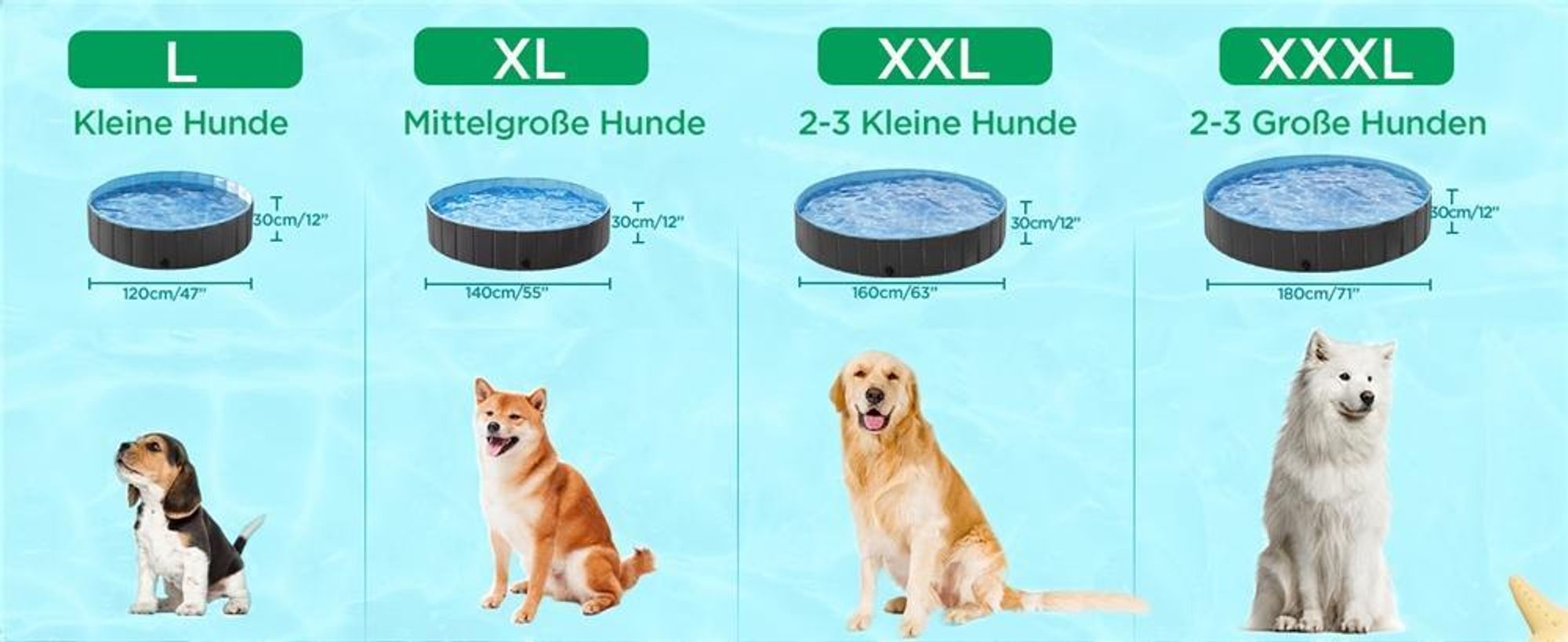 Yaheetech Faltbare Hundepool ⌀100 cm, Planschbecken für Hunde, mit Badebürste & 4 Flicken, Anti-Rutsch Hundebadewanne aus PVC, Schwarz