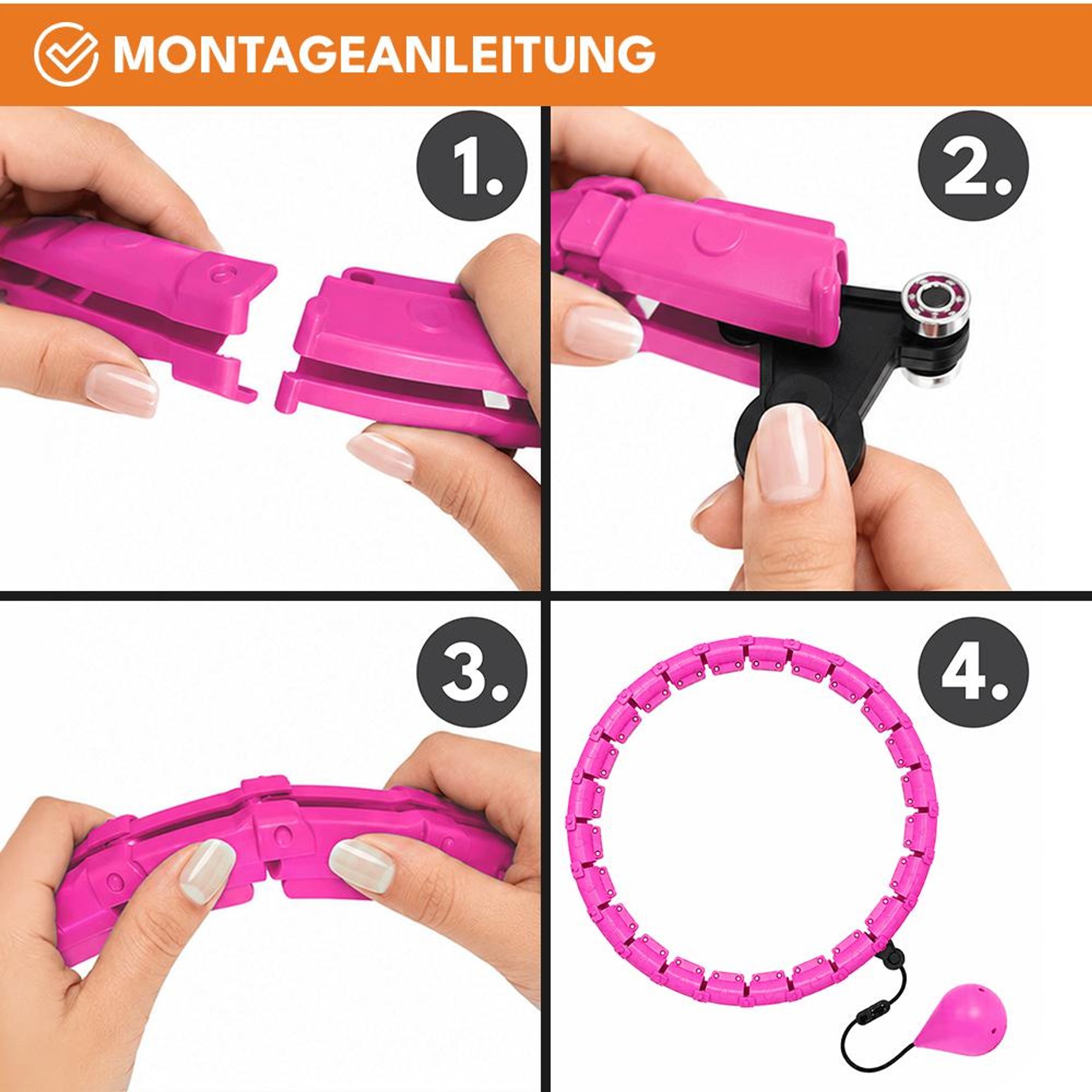 KRUMAD Hula Hoop mit Gewichtskugel, Fitnessreifen 50 cm, verstellbarer Umfang, 360° drehbar, Fitnessreifen mit Noppen, Rosa