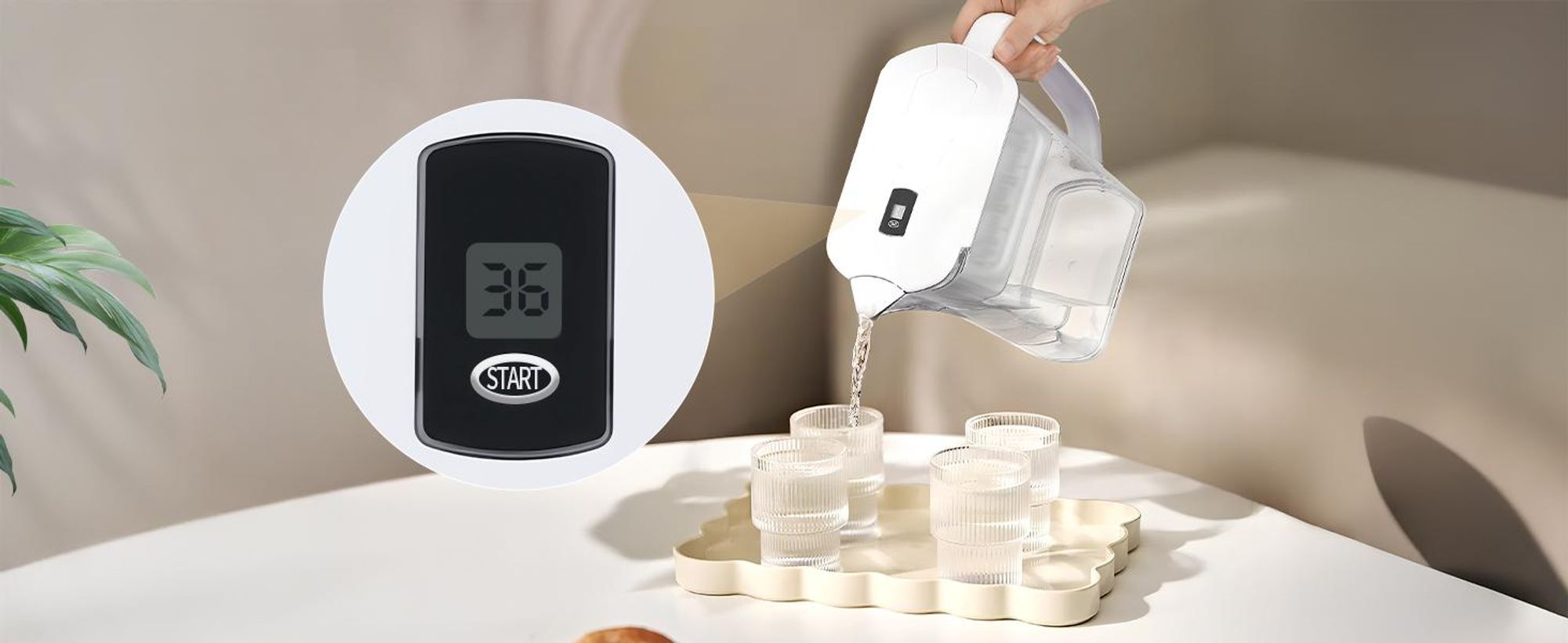 Wasserfilter Wasserfilterkanne 2,5 L mit LED-Countdown-Anzeige