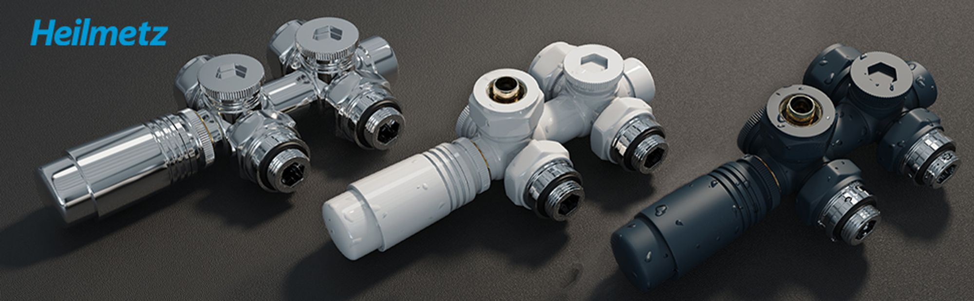Heilmetz Multiblock Set für Heizkörper Anschlussarmatur Thermostatventil mit Thermostat 50mm Heizungszubehör Eck Durchgangsform Anthrazit Wandanschluß