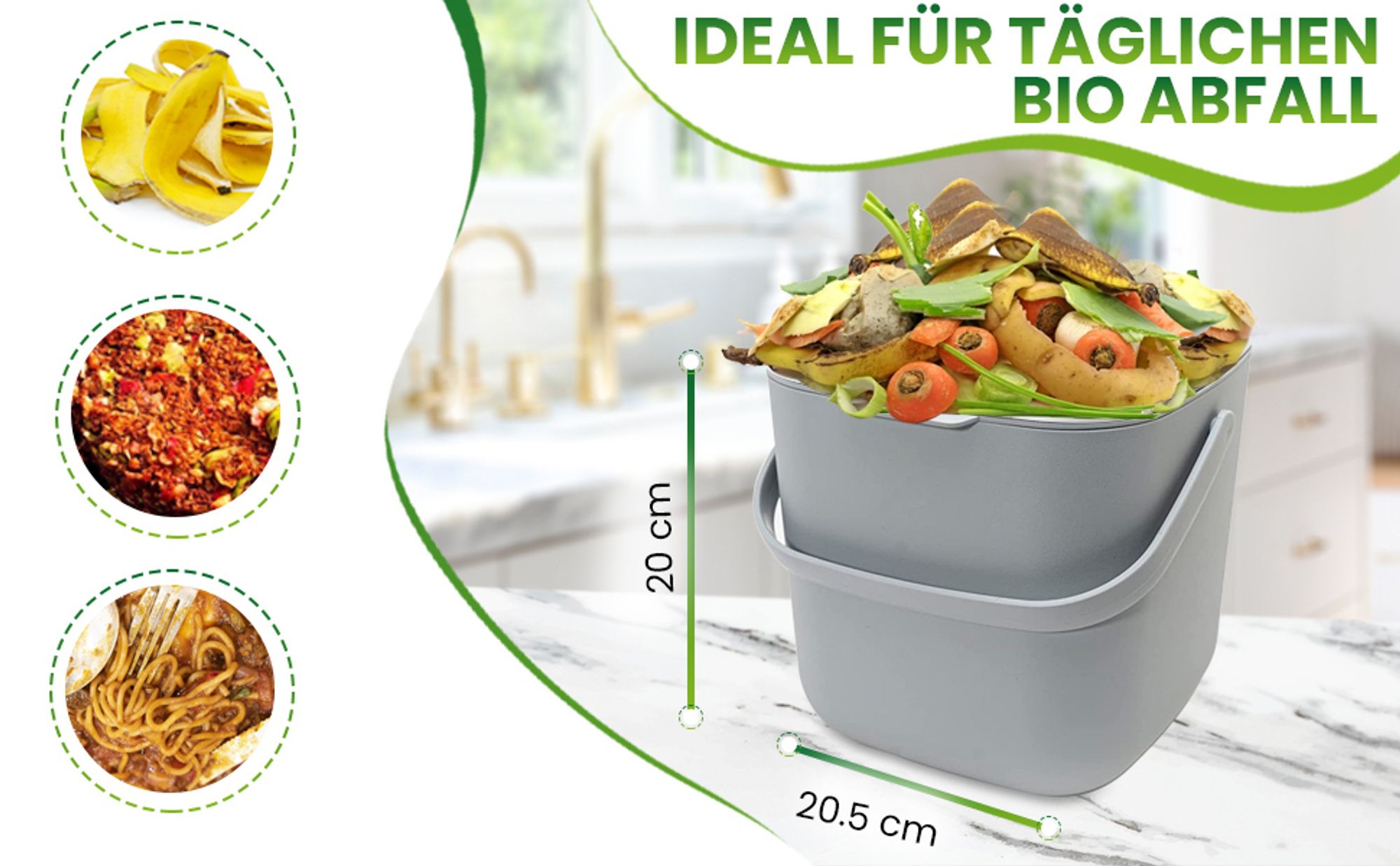 YourCasa® Komposteimer - 7L - für alltäglichen Biomüll in der Küche Rosa